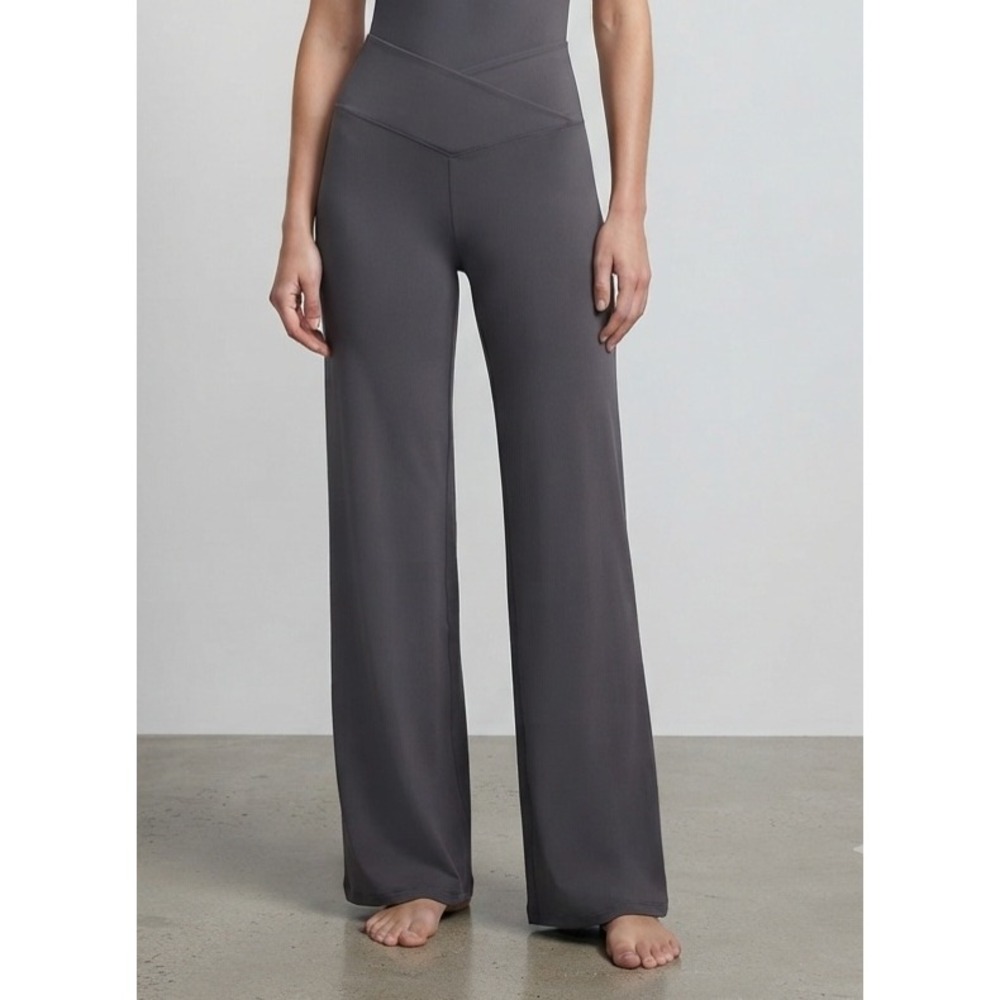 UEU Crossover Waist Wide Leg Yoga Pants Charcoal Gray Athleisure Small